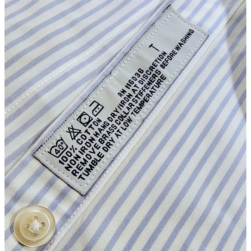 Charles Tyrwhitt Men's Dress Shirt Non-Iron Size 18 / 37 Blue Striped Cotton